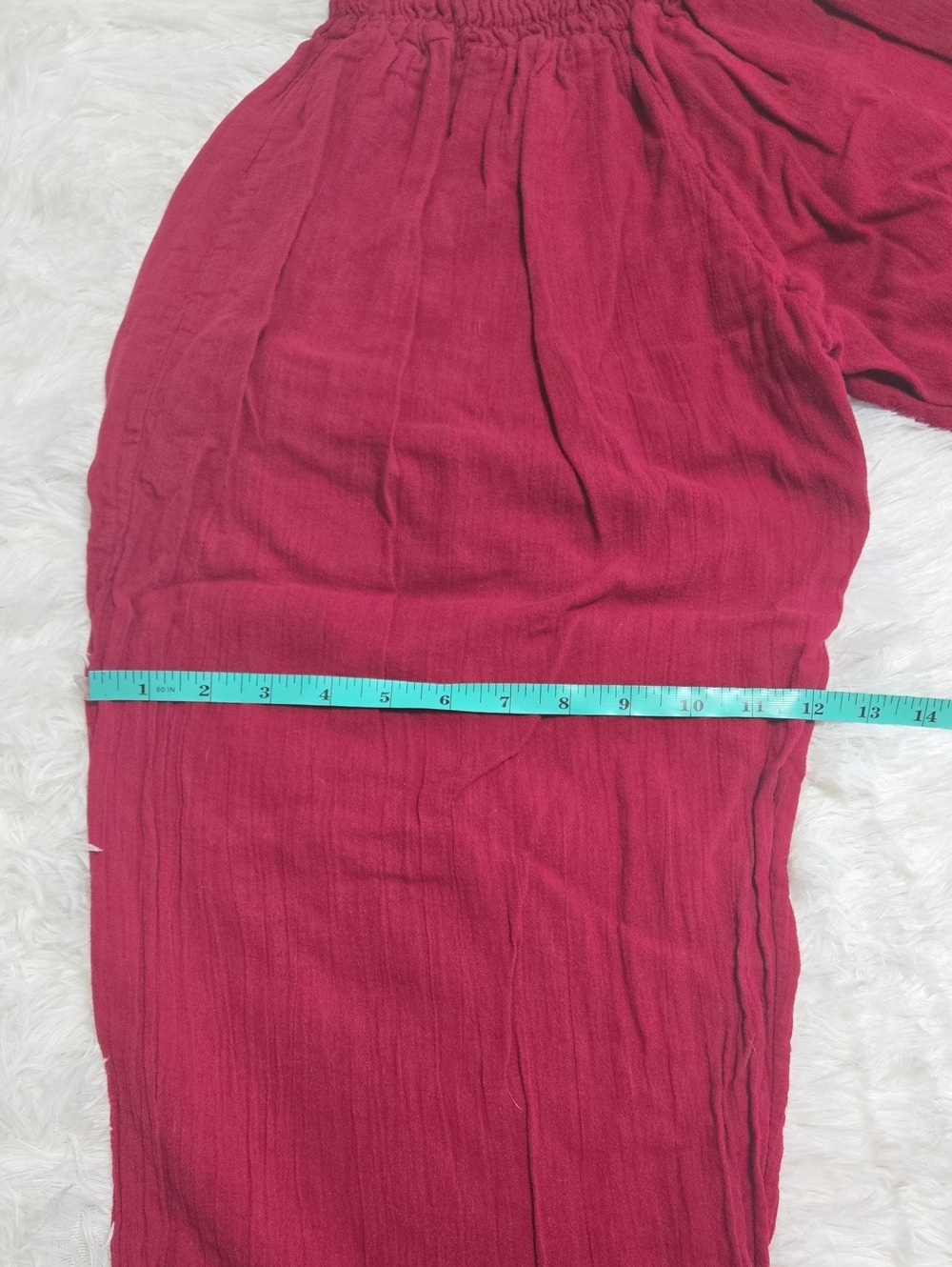 Elegant Red Smocked Waist Drawstring Ankle Pants - Picture 8 of 8